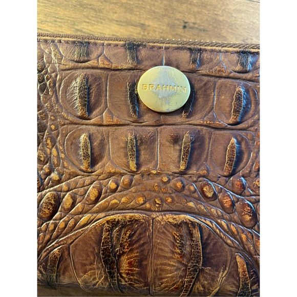 Brahmin Textured Leather Wallet Pecan Melbourne Brown Double Zip - Picture 4 of 14